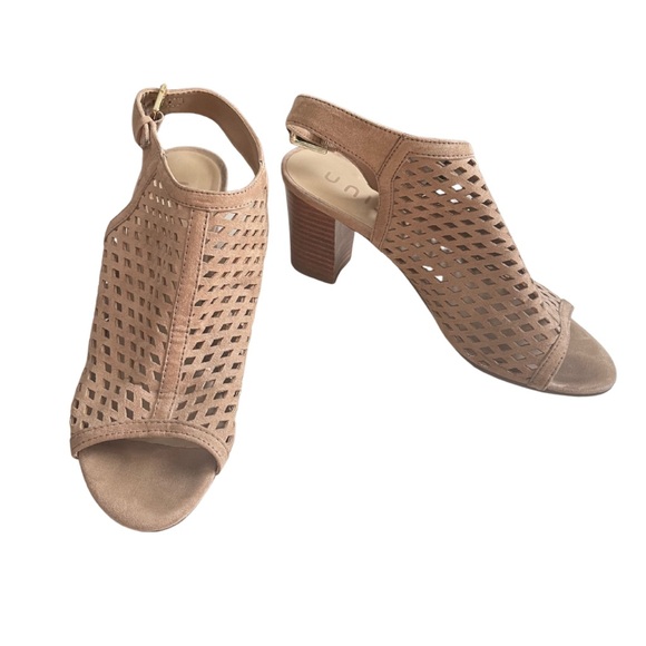 Unisa Beige Laser Cut Heeled Sandals - Picture 1 of 9